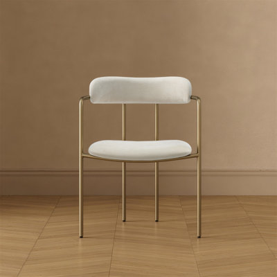 Serene Mid-Century Modern Polyester Upholstered Stainless Steel Dining Chair in Alabaster