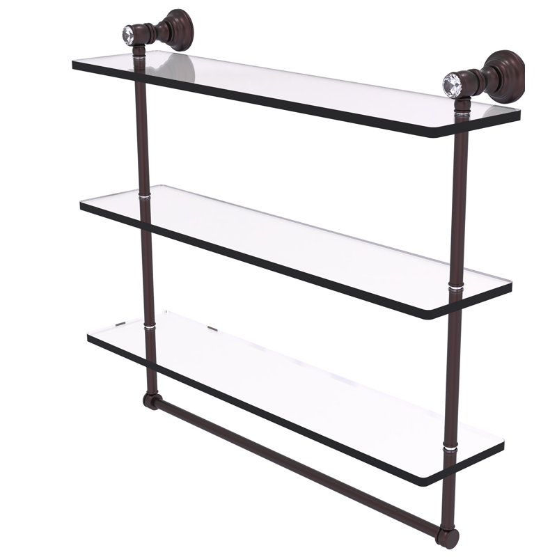 Freyja 3 Piece Glass Tiered Shelf with Towel Bar, 5.54" H x 22" W x 19.7" D, Antique Bronze