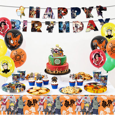 Ensemble de décorations de fête d'anniversaire Naruto, 112 pièces d'accessoires de fête et de vaisselle pour enfants Naruto
