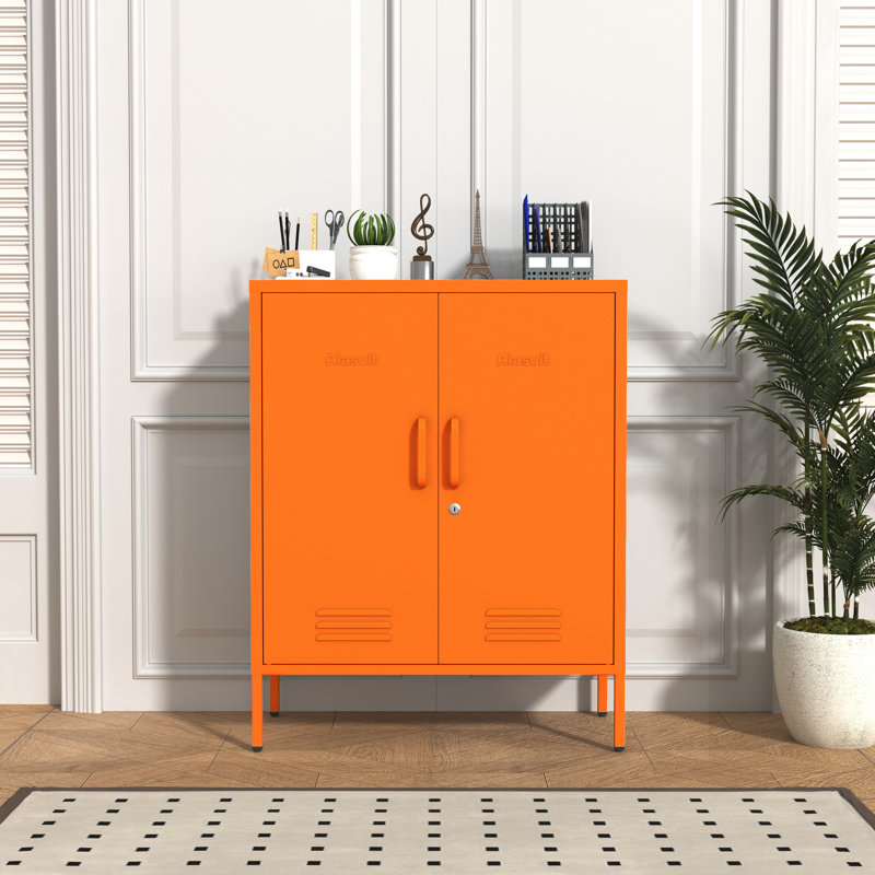 Multipurpose Metal Storage Cabinet with 2 Adjustable Shelves, Heavy Duty & Lockable Storage Organizer Made of Thickened Steel, Easy to Assemble for Home, Living Room
