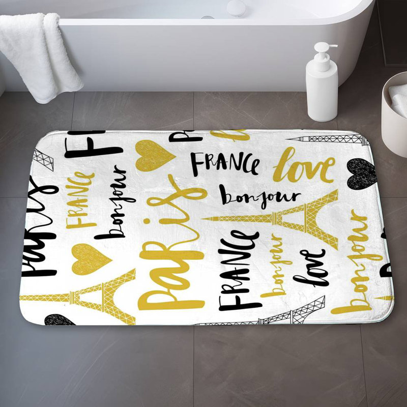 Bonjour la france Bath Mat with Non-Slip Backing - Quick Dry Memory Foam Bathroom Rug - Absorbent - Modern Plush Spa-Style - Machine Washable