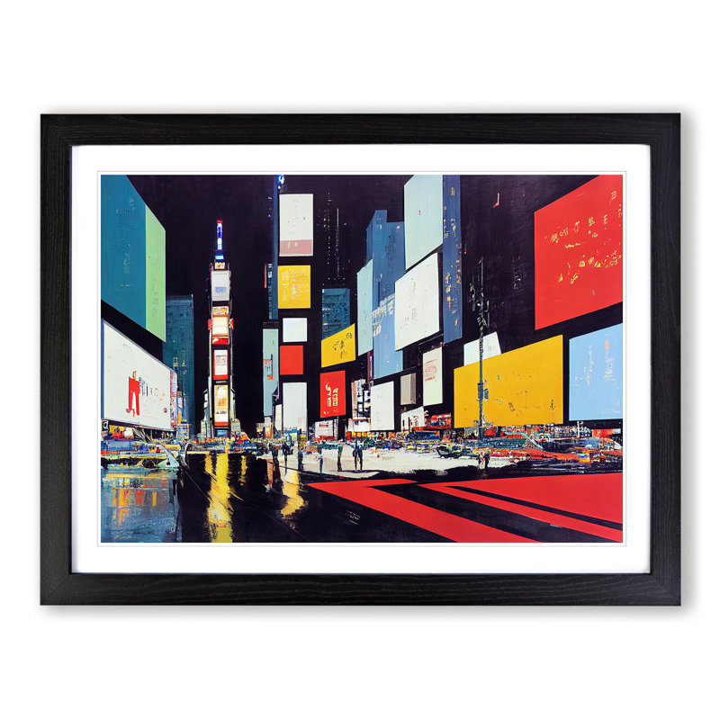 New York Times Square Art Vol.1 1 Piece Single Picture Frame Wall Art, 46cm H x 64cm W, Black