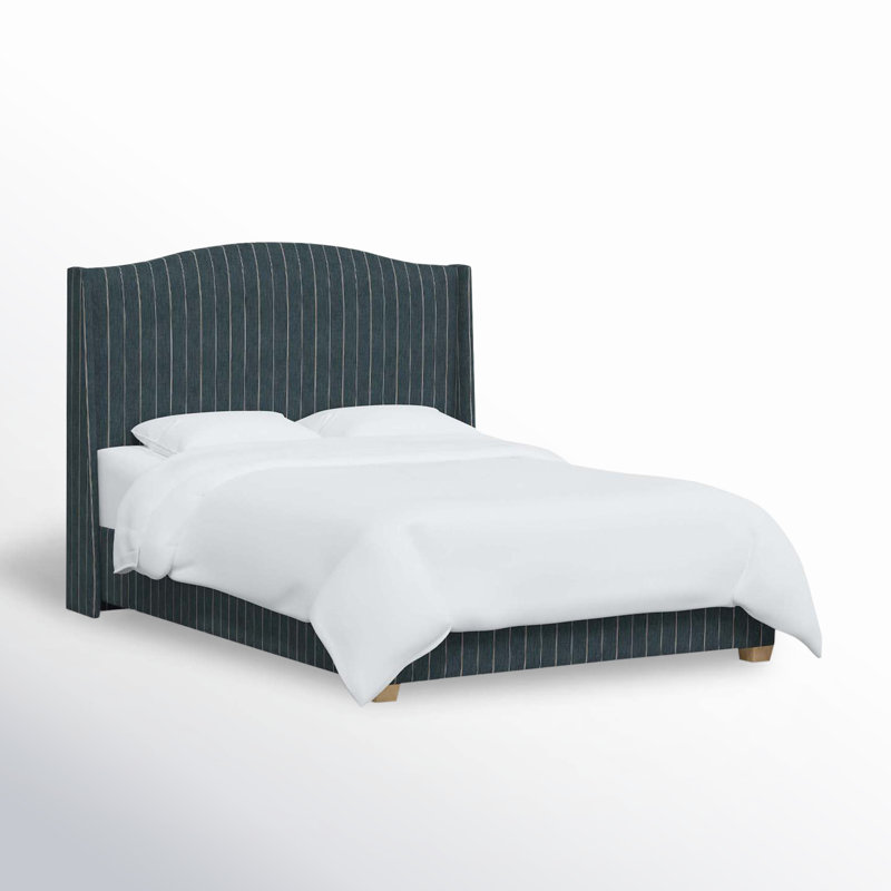 Hagerman Upholstered Wingback Bed, California King, Fritz Indigo Stripe