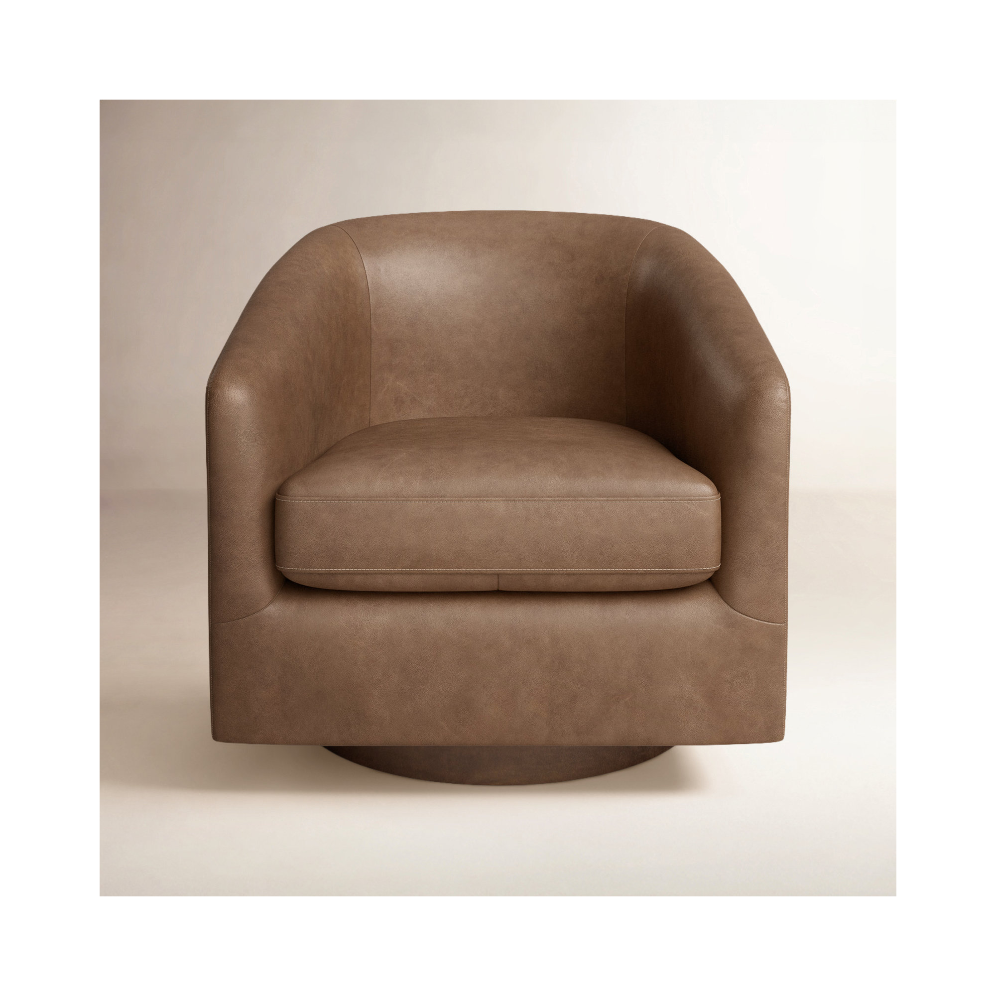 Bennett Genuine Leather Swivel Barrel Chair, Marseille Camel Top Grain Leather