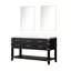 Meuble-lavabo double en chêne noir 60 po x 22 po - comptoir en quartz blanc et miroirs de 28 po à fermeture douce, quatre tiroirs et tablette ouverte pour rangement uni-1462716121