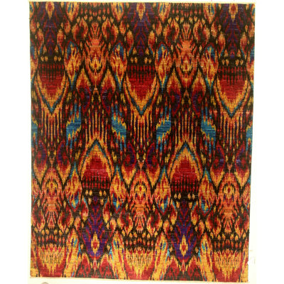 Tapis à la main one-of-kind-noué la orange/rouge 8 pi x 10 pi zone de viscose