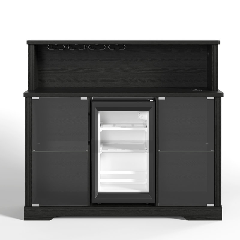 	Glass Wine Cabinet with Freestanding Wine Cooler Refrigerator, 4 Removable Wine Shelves, RGB Light, Black
