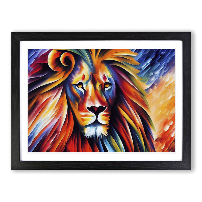 Lion Vol.1 Abstract - Single Picture Frame Painting, 34cm H x 46cm W x 2cm D, Black