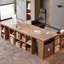 Bureau en bois massif en L noyer clair avec 3 tiroirs-109326714