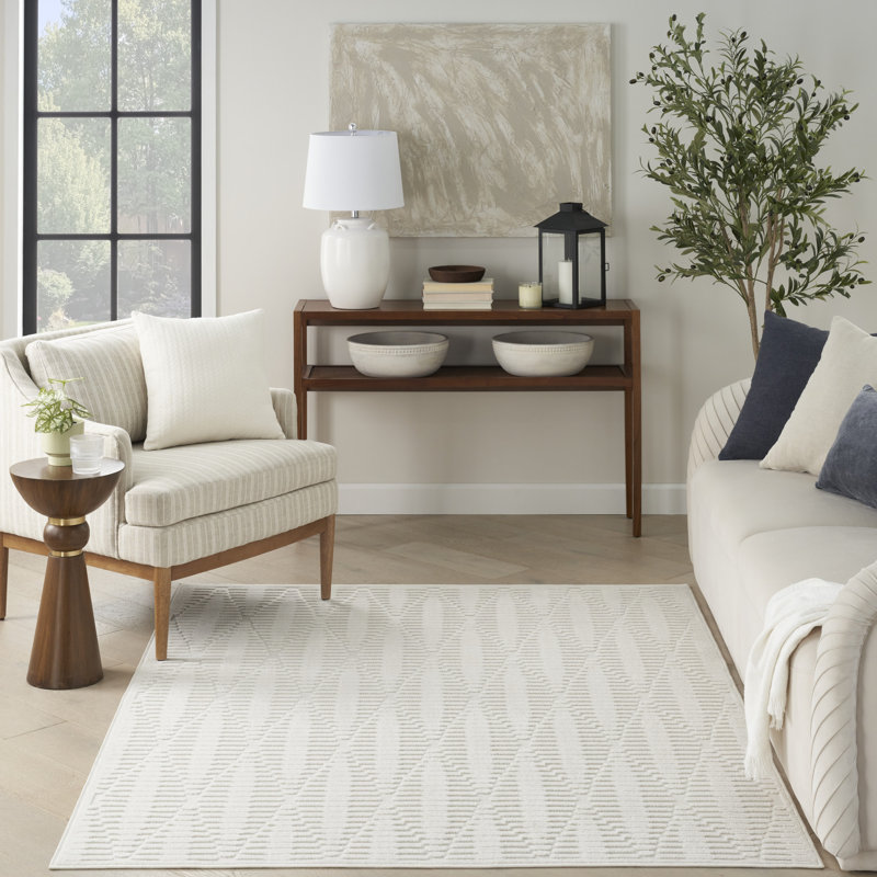 Tapis intérieur moderne Nourison Care Free Ivory, Rectangle 5 pi 3 po x 7 pi