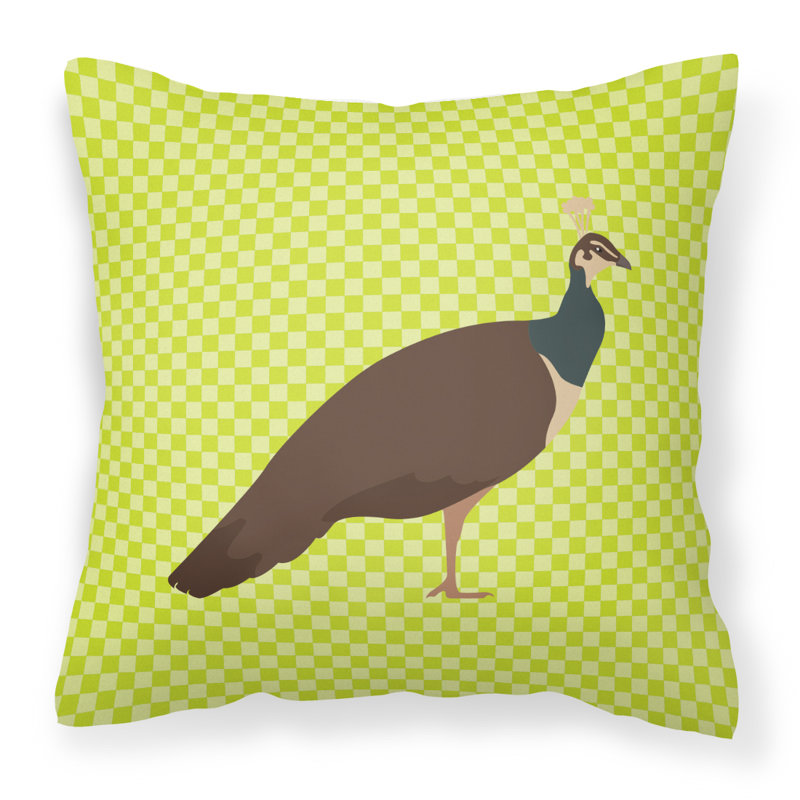 Coussin décoratif extérieur peahen paon check, Vert, 18 po x 18 po