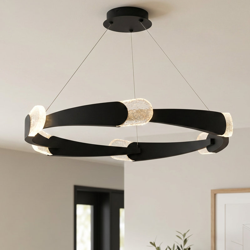 Saffron Integrated LED Matte Black Semi-Flush Mount, 9.5" H x 34" W x 34" D, 37 W