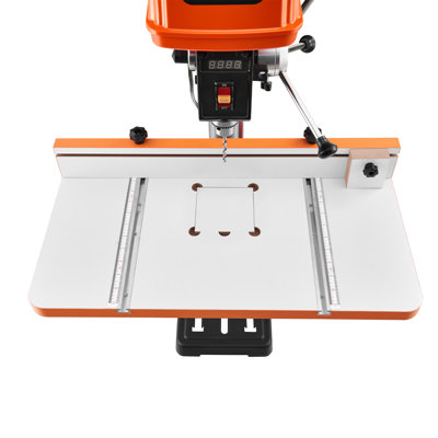 Drill Press Table, 24 in x 12 in, Worktable with an Adjustable Fence and Stop Block, Highly Compatible T-Slots, MDF Tabletop, Built-In Scale, Support Multiple Clamps and Vises, for Drill Presses