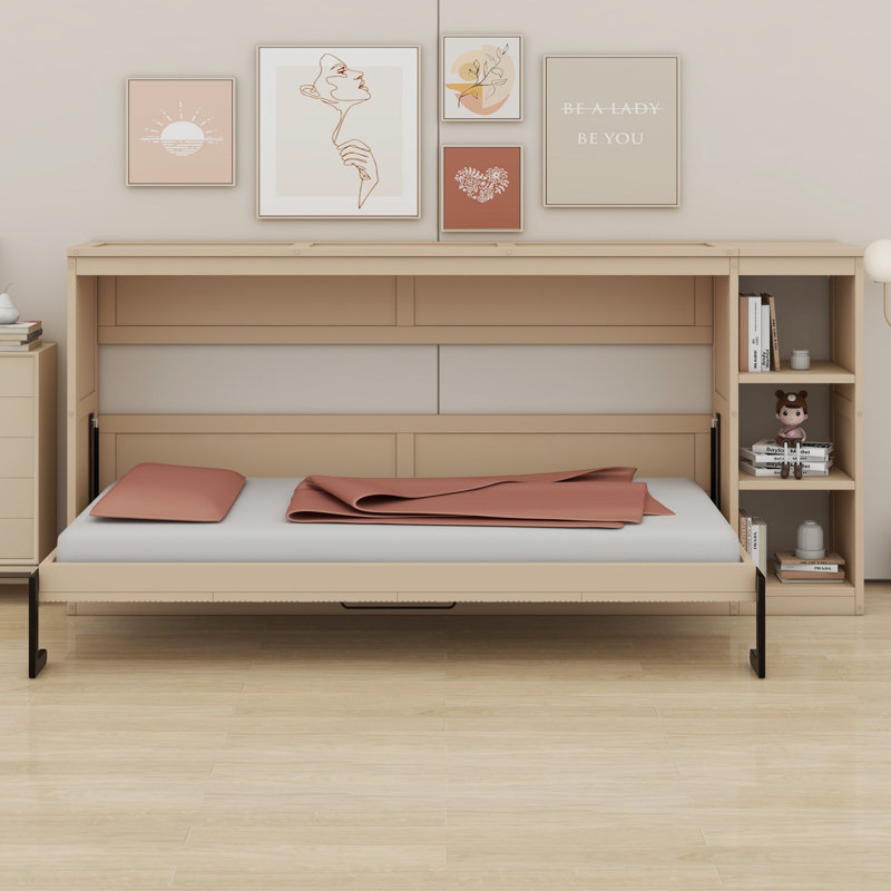 Murphy Bed With Bookshelf, White, Twin