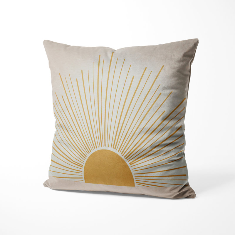Minimalist Decorative Cushion - Mid Century Yellow Sun Print Printed Throw Pillow, 20"H x 20"W