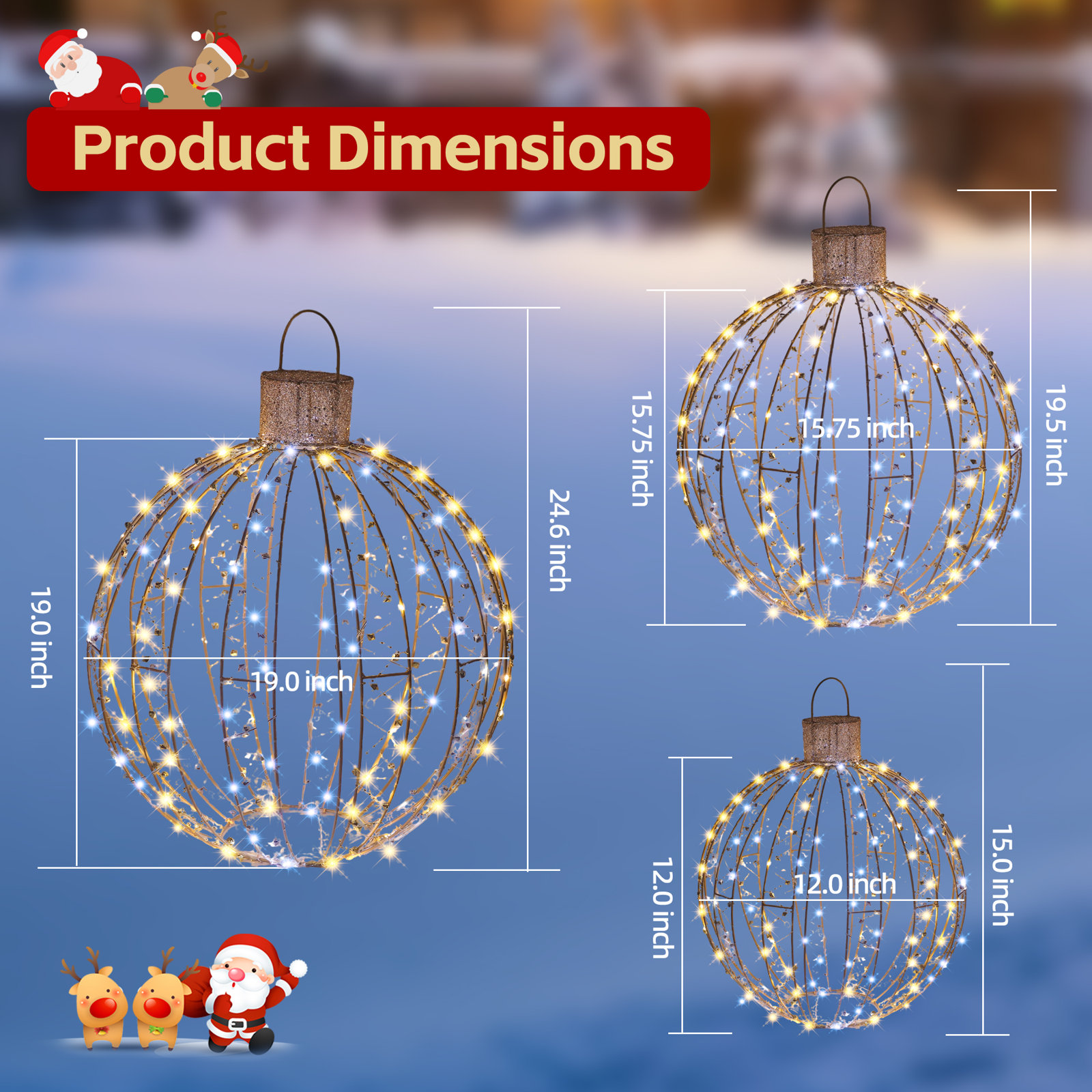 3-Piece LED Hanging Ball Ornament Set
