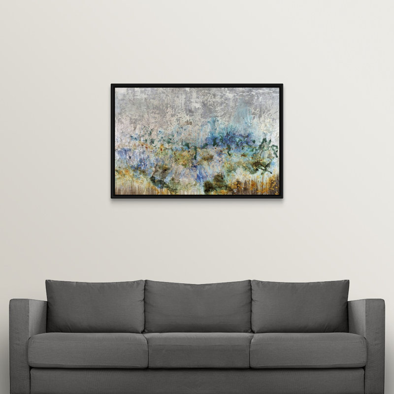 « émergeant de rêve », peinture sur toile, H 33,7 po x l 49,7 po x p 1,75 po, Cadre flottant noir