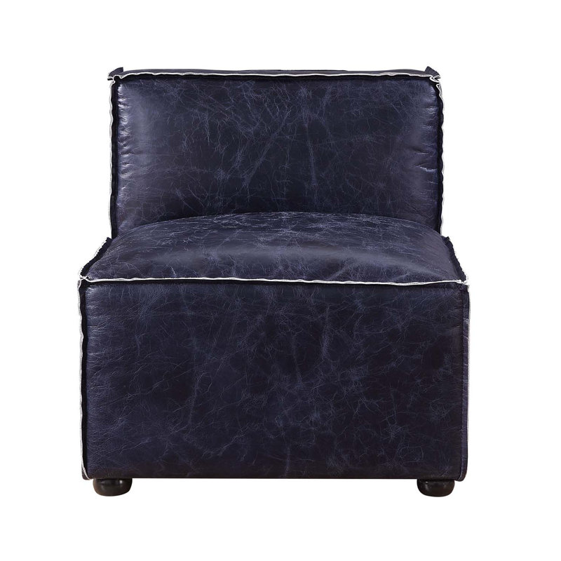 Fauteuil modulaire Birdie, cuir fleur rétro bleu