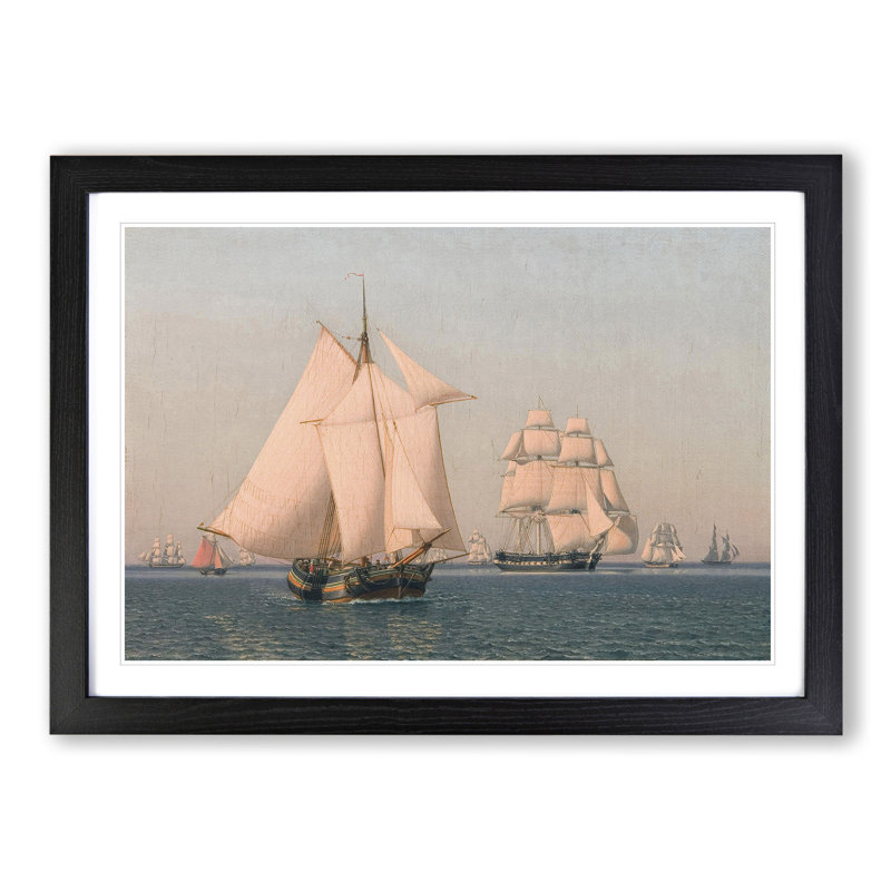 Ships Under Sail by Christoffer Wilhelm Eckersberg - Picture Frame Painting, 48cm H x 65cm W x 2cm D, Black Framed