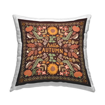 Hello Autumn on Brown Decorative Printed Throw Pillow Design by Laura Marshall