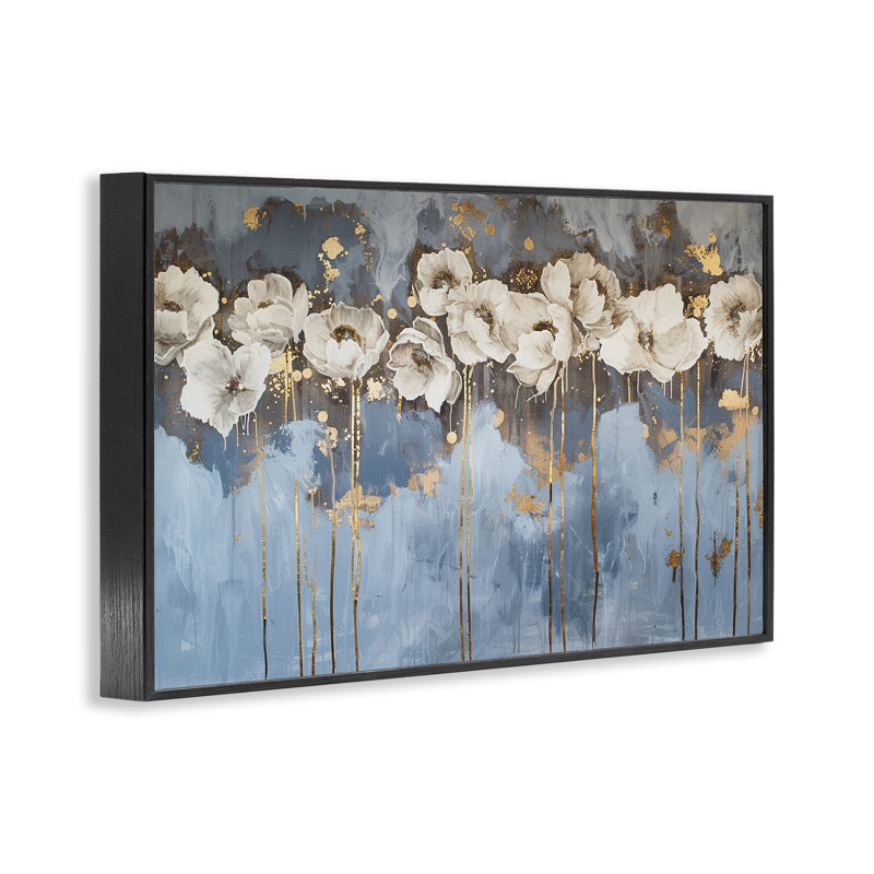 Drip pivoines, estampe numérique par LSR Design Studio, H 16 po x l 24 po, Giclée encadrée noir minuit