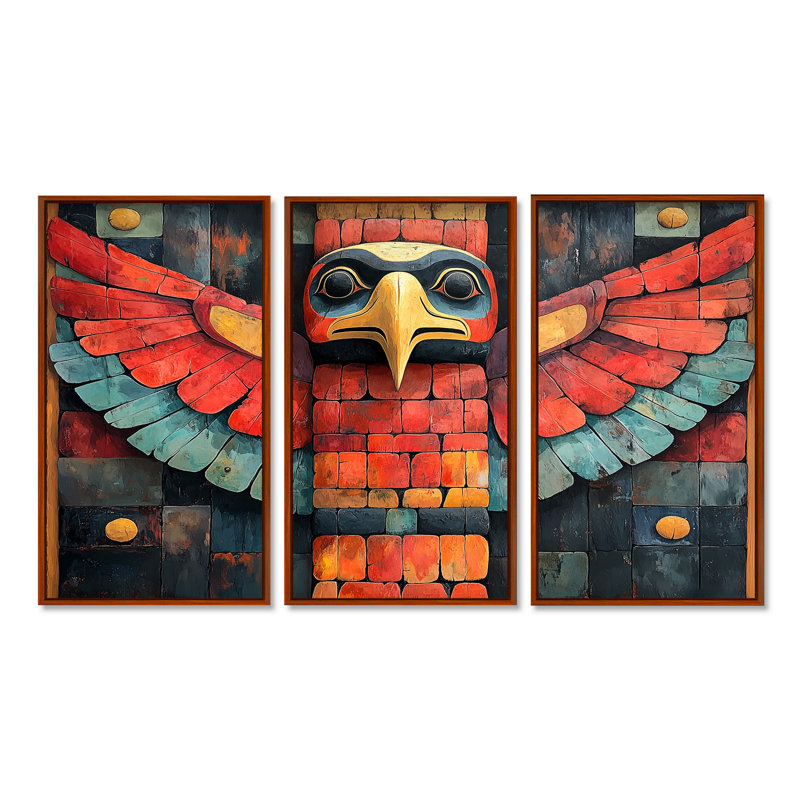 Red Thunderbird Native Totem II - Ensemble de décoration murale art amérindien Totem, H 40 po x l 60 po