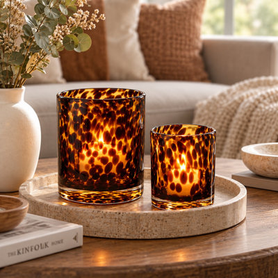 2-Piece Tortoiseshell Glass Candle Holder Set for Votives and Tealights