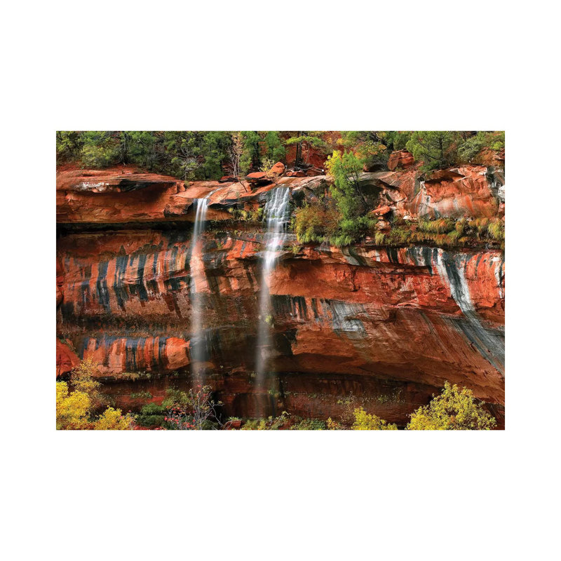 Cascades Tumbling 110 Feet at Emerald Pools, Note the Black Streaks Called Desert Varnish, Zion National Park, Utah I 1 Piece Wrapped Canvas Wall Art