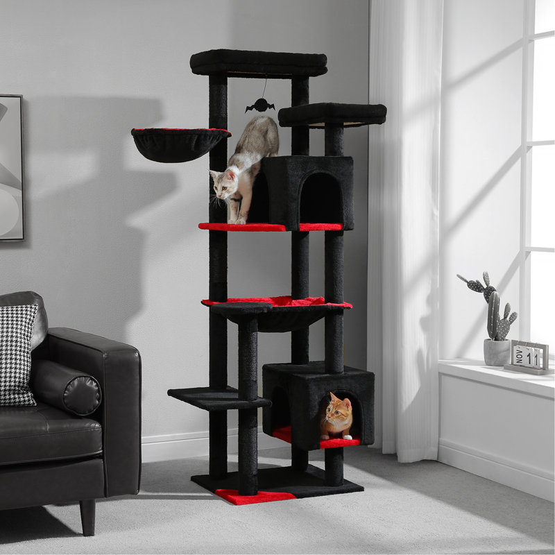 Grand arbre à chat, grande tour à chat de 69 pouces pour les grands chats d'intérieur avec grand hamac, poteaux à griffer, condo confortable et perchoir supérieur