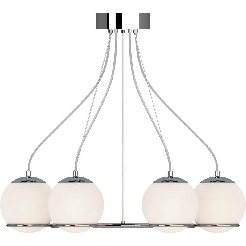 Preston 6-Light Integrated LED Indoor Chrome Chandelier with Etched White Cased Glass Round Sphere Globe Orb Shades