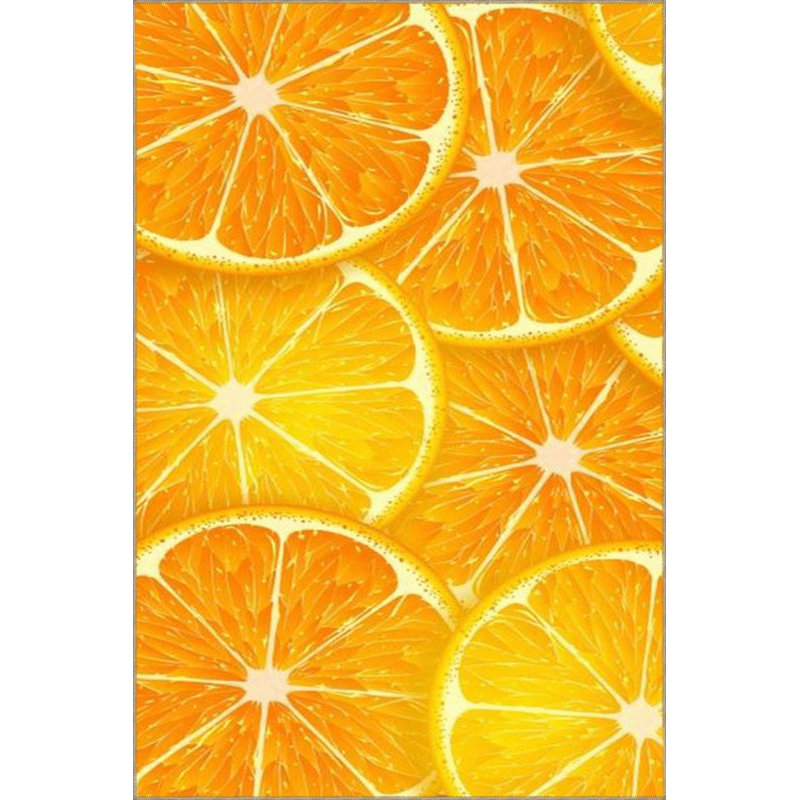 Yellow Tangerine Patterned Woven Base Washable Rug, Square 3'11" Rug Pad Included