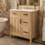 Meuble-lavabo de salle de bain en bois massif de 76 cm (30 pouces), avec cadre en bois massif, 1 porte à fermeture amortie, 2 tiroirs à fermeture amortie et tablette réglable.
