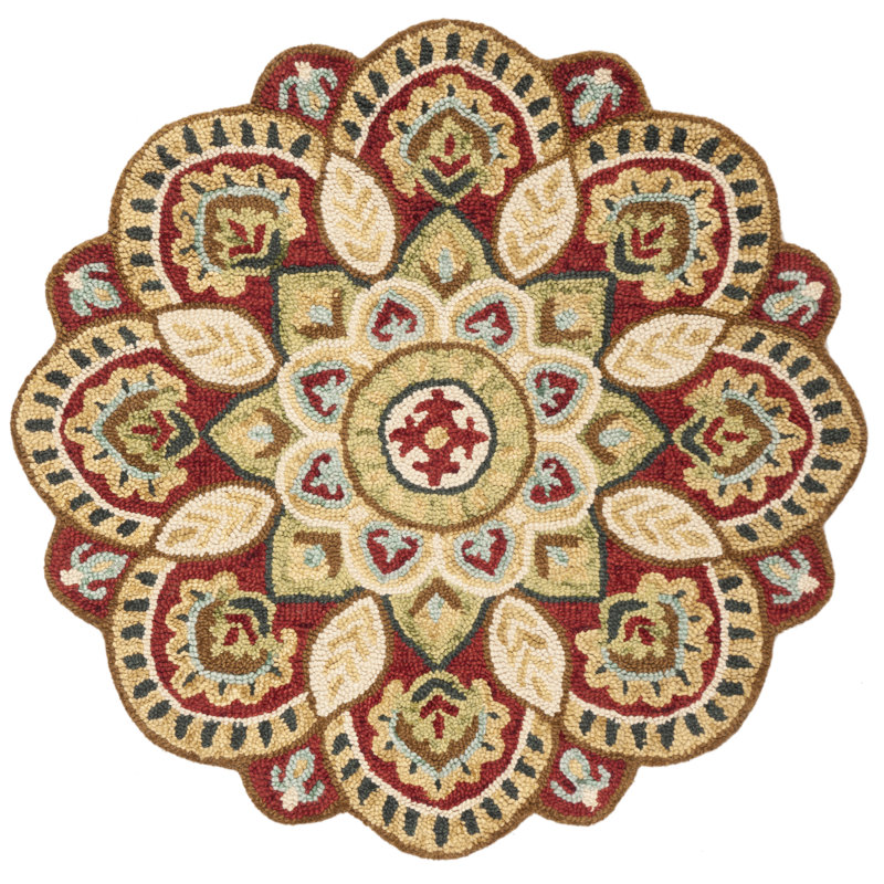 Novelty Floral Area Rug In Ivory / Blue, Round 122 cm, Red/Taupe