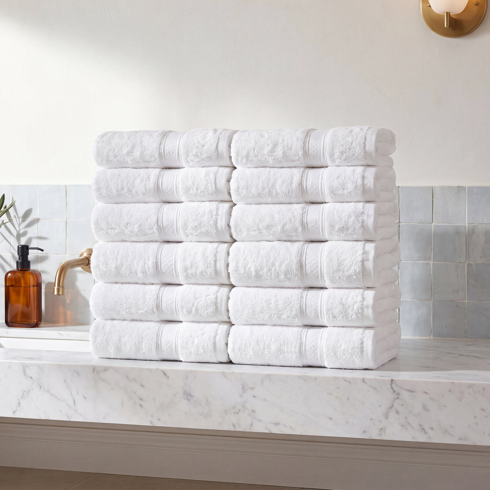 Nolhan 12-Piece Bamboo Cotton Washcloth Set, White