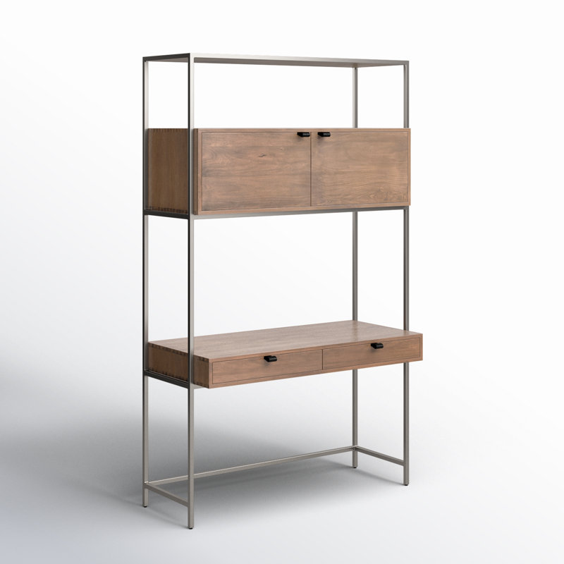 Loki Solid Wood Top Metal Base Writing Desk, Auburn Poplar
