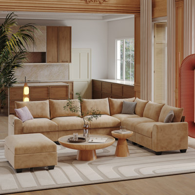 L-Shaped Modular Sectional Sofa, 6-Seater Cushioned Cloud Couch, With Ottoman Storage And USB