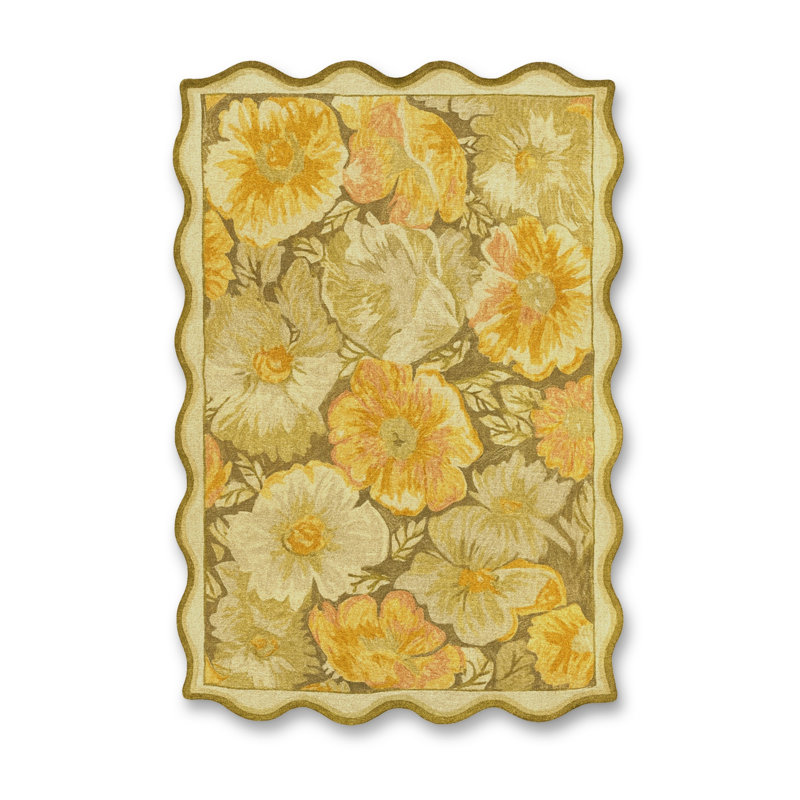 Tapis beige tissé à motif floral lavable Mosso, 2'6" x 4'11"