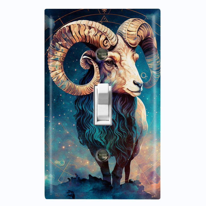 Couvercle de plaque d'interrupteur en métal; Bascule de la taille standard US 1 - Zodiac Aries Ram, # 1 à bascule simple