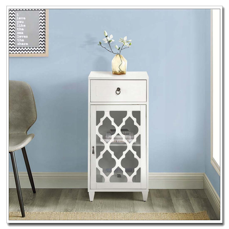 Table d'appoint blanche avec tiroir et porte