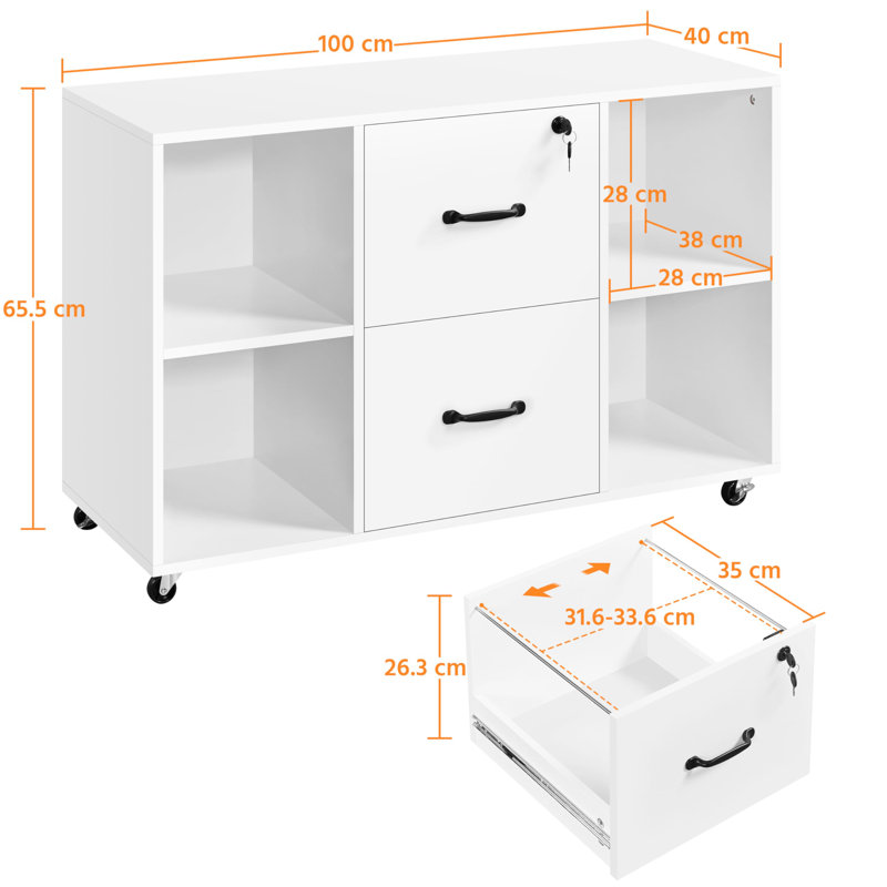 100cm Wide 2 -Drawer File Cabinet, White
