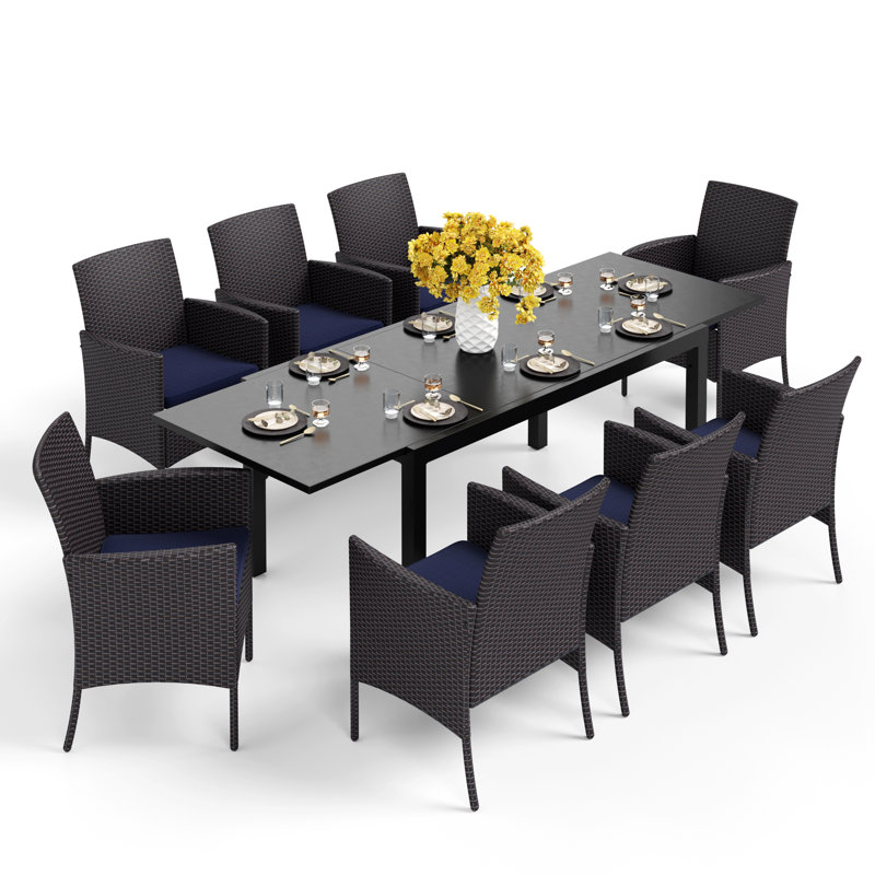 Armisha 8 - Person Patio Dining Set with Extendable Rectangular Table , Cushions Included