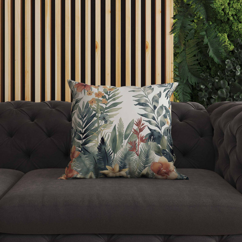 Coussin intérieur / extérieur Rainforest Dream, Vert / Rouge / Orange, Carré 18 po