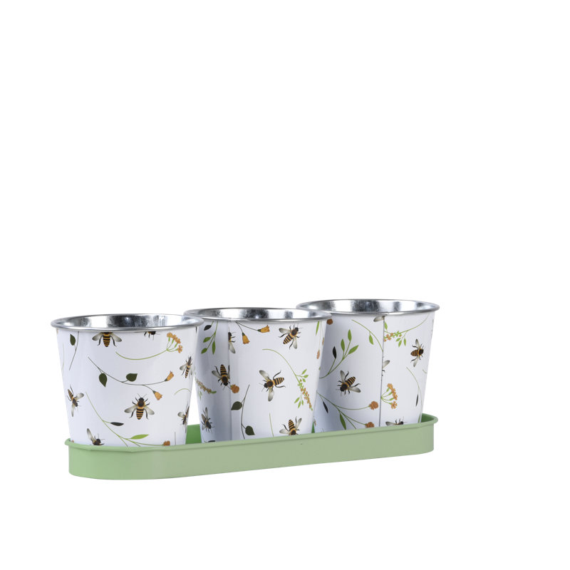 Bee Print 3 Pots on A Tray