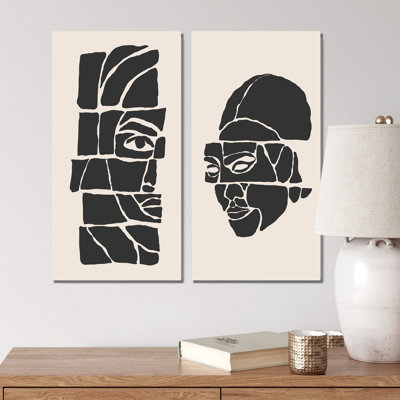 «Abstract Minimalist Woman Portrait X», ensemble de 2 peintures