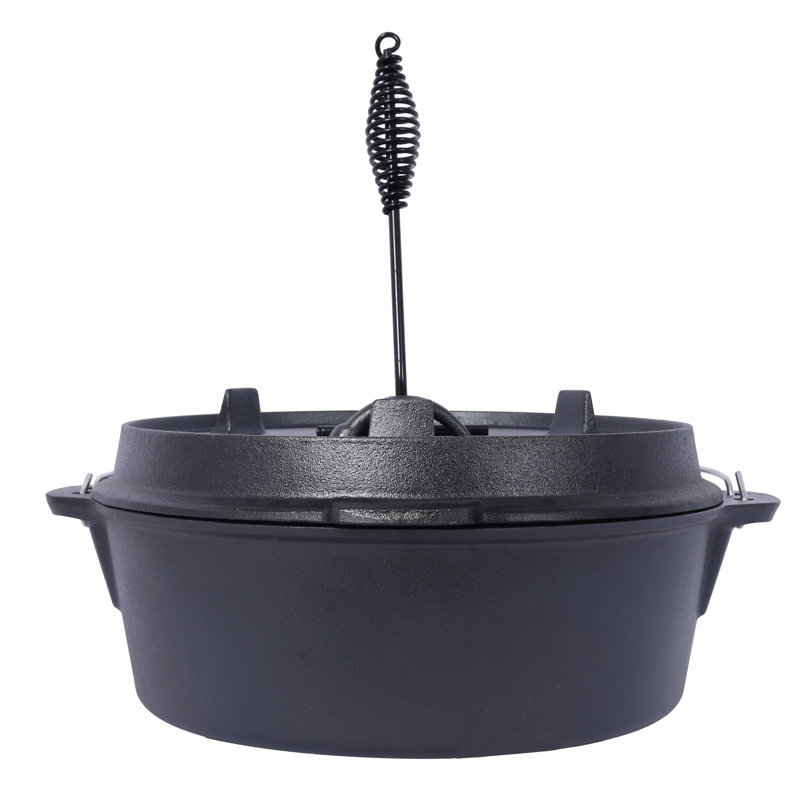 Casserole pré-assaisonnée en fonte avec couvercle pour poêle de camping extérieur