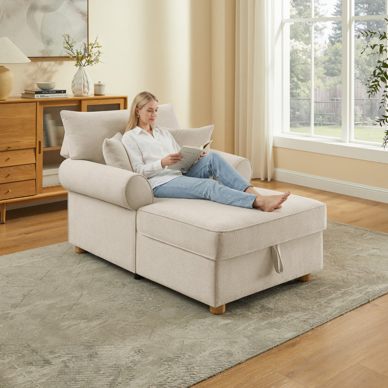 40.16''W Upholstered Chenille Chaise Lounge With Storage, Beige
