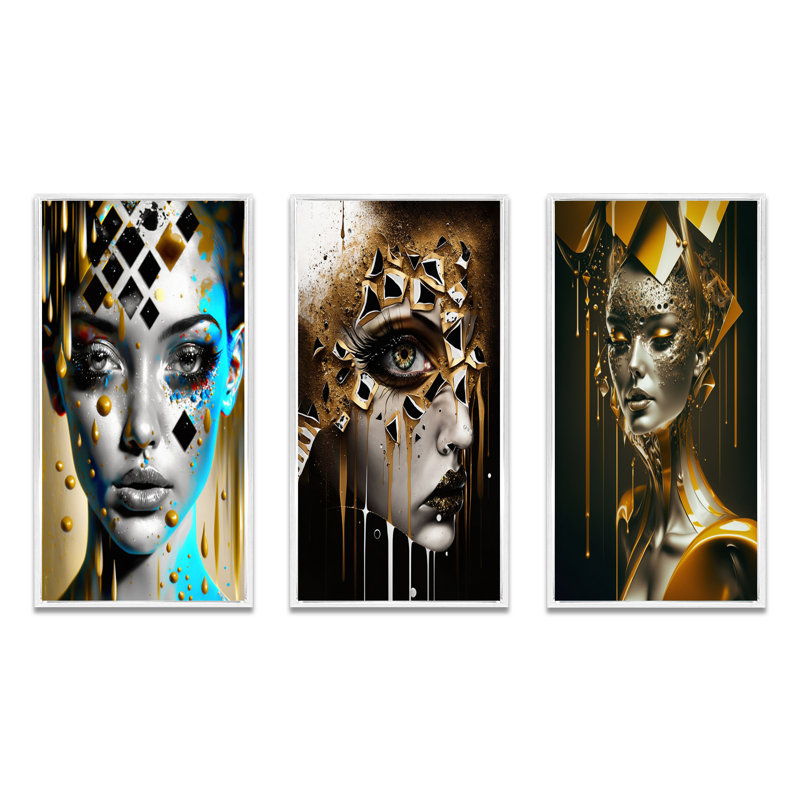 «Shapes Of A Woman's Being», 3 pièces sur toile, Cadre flottant blanc, H 40 po x l 60 po