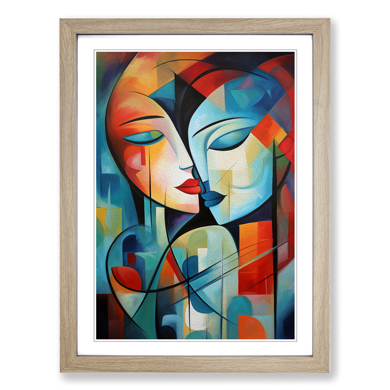 Lovers Abstract No.3 - Single Picture Frame Print on Wood, Oak Framed, 34cm H x 25cm W x 2cm D