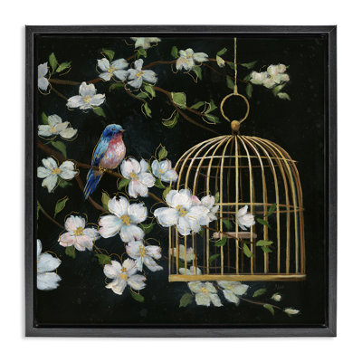 Evening Song Birdcage over Black Floating Frame, design by Nan