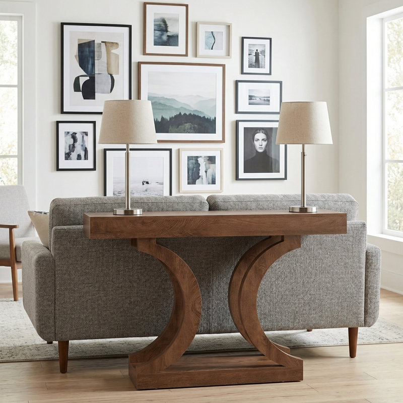 Console 43,31 pouces pour le vestibule, table de ferme en bois, Walnut Brown